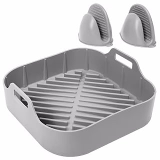 SMARTAKE Air Fryer Silicone Pot, Easy Cleaning Air fryer Oven Accessory, Replacement of Parchment Paper Liners, Food Safe Reusable Air Fryer Basket, for 6.5 QT or Bigger, Square - 8.1'' X 2.0'', Grey