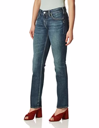 Silver Jeans Co. womens Suki Mid Rise Straight Leg Jeans, Medium Sandblast, 27W x 30L US