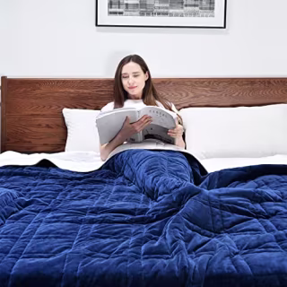 Weighted Blanket King Size 30lbs(88''x104'', Navy Blue / White), Warm Short Plush and Cooling Tencel Reversible Weighted Blanket, Fit King and California King Beds for Couple - Carry Bag Included
