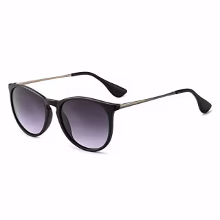 SUNGAIT Vintage Round Sunglasses for Women Classic Retro Designer Style (Black Frame (Matte Finish)/Grey Gradient Lens)