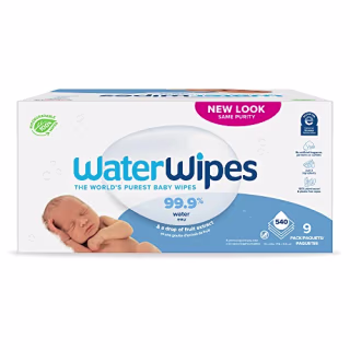 WaterWipes Biodegradable Original Baby Wipes, 99.9% Water Based Wipes, Unscented & Hypoallergenic for Sensitive Skin, 540 Count (9 packs), Packaging May Vary
