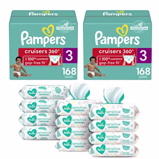 Pampers Baby Diapers and Wipes (2 Month Supply) - Pull On Cruisers 360? Fit Diapers with Stretchy Waistband Size 3 (2 x 168 Count) with Sensitive Baby Wipes, 12X Pop-Top Packs, 864 Count