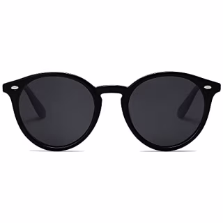 SOJOS Retro Round Polarized Sunglasses for Women Men Circle Frame UV400 Lenses SJ2069, Black/Grey