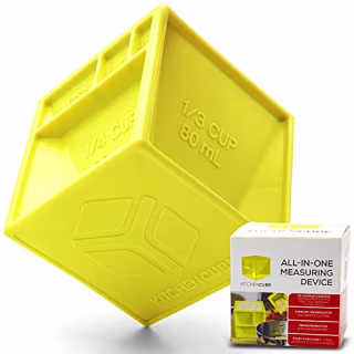 KITCHEN CUBE | NEW All-in-One Measuring Cup to Improve Organization and Reduce Clutter | Premium Measuring Device With 19+ Cooking Measurements For Cooking and Baking | Excellent Gift! (Yellow)