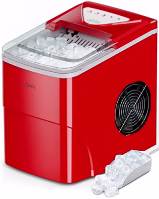 Silonn Ice Makers Countertop, 9 Cubes Ready in 6 Mins, 26lbs in 24Hrs, Self-Cleaning Ice Machine with Ice Scoop and Basket, 2 Sizes of Bullet Ice for Home Kitchen Office Bar Party