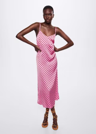 Polka-dot satin-finish dress