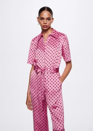 Polka-dot belt jumpsuit