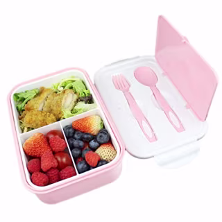 UPTRUST Bento Lunch container For Kids, Bento adult box With 3 Compartment. Leak-proof, Microwave safe, Dishwasher Safe, Freezer Safe,Meal Fruit Snack Packing Box(Spoon&Fork included,Pink-White)