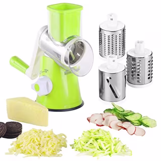 Rotary Cheese Grater - 3-in-1 Stainless Steel Manual Drum Slicer, Rotary Graters for Kitchen, Food Shredder for Vegatables, Nuts and Chocolate (Green)