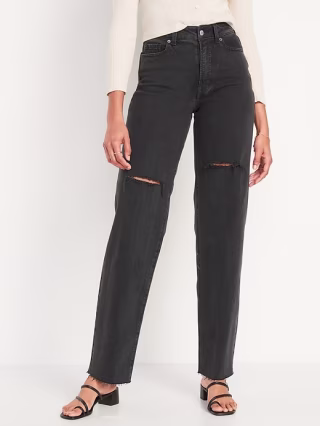 High-Waisted O.G. Loose Black-Wash Ripped Cut-Off Jeans