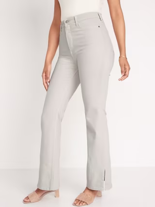 Higher High-Rise Off-White Side-Split Flare Jeans