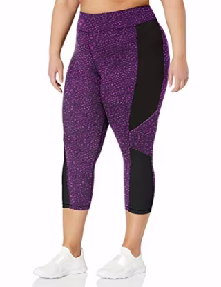 Just My Size Women's Plus Size Active Pieced Stretch Capri, Spot On Plum Dream/Black, 2X
