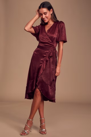 Lulu's Satin Wrap Midi Dress