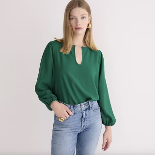 Puff-Sleeve Satin-Back Crepe Top