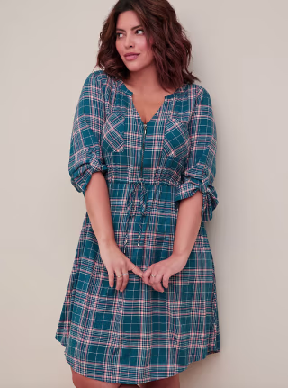 Mini Challis Zip-Front Shirt Dress