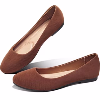 Obtaom Womens Textile Round Toe Ballet Flats Memory Foam Classic Business Slip ons Casual Fabric Dress Flat Shoes(Tan US7)