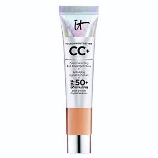 IT Cosmetics Your Skin But Better CC+ Cream Travel Size, Tan (W) - Color Correcting Cream, Full-Coverage Foundation, Hydrating Serum & SPF 50+ Sunscreen - Natural Finish - 0.406 fl oz
