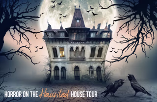 Horror on the Haunted House Tour, Halloween-Themed Murder Mystery Party Game with Virtual Host Guide, Murder Mystery Game, Digital Download