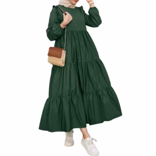 Wlzlook Womens Casual Abaya Ruffle Dress Solid Long Sleeve Loose A-Line Maxi Dresses