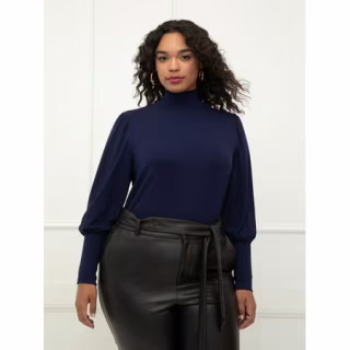 ELOQUII Elements Women's Plus Size Balloon Sleeve Tee With Mock Neck