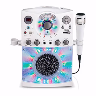 Singing Machine SML385UW Bluetooth Karaoke System with LED Disco Lights, CD+G, USB, and Microphone, White [Amazon Exclusive]