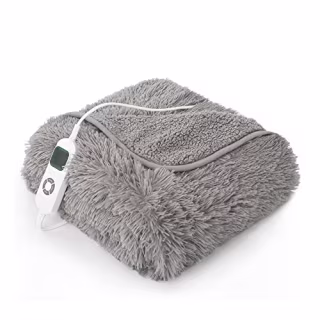 Pawque Heated Blanket Electric Throw, 10 Heating Levels & Auto Off, Fuzzy Blanket with Soft Faux Fur & Warm Sherpa Reversible for Home Office, ETL Certified, Machine Washable, 50 x 60 inches, Grey