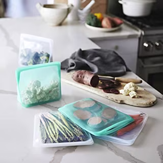 Stasher Silicone Reusable Storage Bag, Bundle 4-Pack Small (Aqua) | Food Meal Prep Storage Container | Lunch, Travel, Makeup, Gym Bag | Freezer, Oven, Microwave, Dishwasher Safe, Leakproof