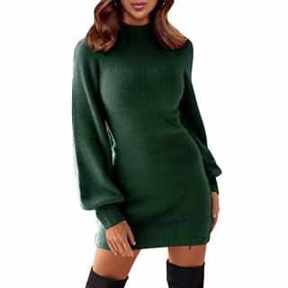Exlura Mock Neck Ribbed Sweater Dress