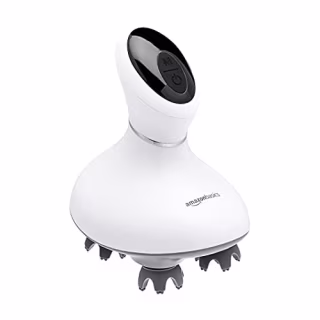Amazon Basics Electric Scalp Massager with Four Massage Modes that Imitate Four-Finger Kneading, Charging Base Included, Portable and Easy to Clean - White
