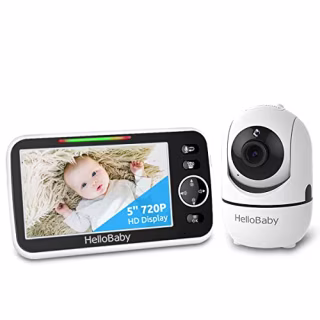 Baby Monitor- 5" 720P HD Display Video Baby Monitor with Camera and Audio , Remote Pan&Tilt&Zoom, Feeder Alert, Night Vision, Lullaby Player,Long Range