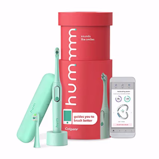 hum by Colgate Smart Electric Toothbrush Kit, Rechargeable Sonic Toothbrush with Travel Case & Bonus Replacement Brush Head, Blue