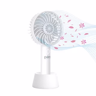Pure Enrichment(R) PureBreeze(TM) Personal Handheld Fan with Base - 3 Fan Speeds, Built-In Rechargeable Lithium-Ion Battery, Lightweight Portable Design, Soothing Optional Aromatherapy Tank, USB Charger
