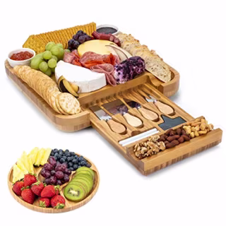 SMIRLY Bamboo Cheese Board and Knife Set: Large Charcuterie Boards Set &amp; Cheese Platter - Unique House Warming Gifts, New Home, Anniversary &amp; Wedding Gifts for Couple, Bridal Shower Gift for Women