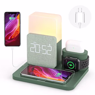 Wireless Charging Station, iPhone 3 in 1 Fast 15W Wireless Charger with Alarm Clock and Night Light, Charging Dock for iPhone 12/13/14 Pro/13 Mini/13 Pro Max/12 pro, Samsung, AirPods