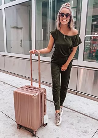 PRETTYGARDEN Women's Loose Solid Off Shoulder Elastic Waist Stretchy Long Romper Jumpsuit Green