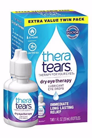 TheraTears Dry Eye Therapy Lubricating Eye Drops for Dry Eyes, 1 fl oz bottle Twin Pack, (2 x 30mL Bottles)