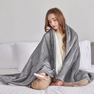 JKMAX Heated Blanket Throw Blanket for Couch, 50" x 60" Electric Throw Blanket, Heating Blanket with 5 Heating Levels & 4 Hours Auto Off, Soft Fleece Blanket | Machine Washable | ETL Certified (Grey)