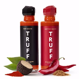 TRUFF Original and Hotter Black Truffle Hot Sauce 2-Pack Bundle, Gourmet Hot Sauce Set, Black Truffle and Chili Peppers, Gift Idea for the Hot Sauce Fans, An Ultra Unique Flavor Experience (6 oz, 2 count with Premium Box)