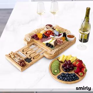 SMIRLY Bamboo Cheese Board and Knife Set: Large Charcuterie Boards Set & Cheese Platter - Unique House Warming Gifts, New Home, Anniversary & Wedding Gifts for Couple, Bridal Shower Gift for Women