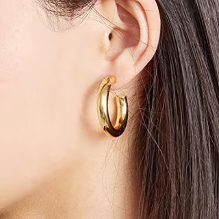 Gacimy Chunky Gold Hoop Earrings for Women 14k Real Gold Plated, 925 Sterling Silver Post Gold Hoops for Women, 25mm Yellow Gold Medium Hoop Earrings