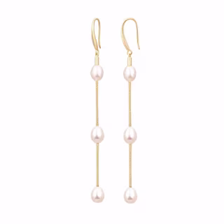 Baroque Pearl 18K Gold Hoop Drop Dangle Earrings for Women Long Snake Chain Dainty Bridal Earrings for Wedding