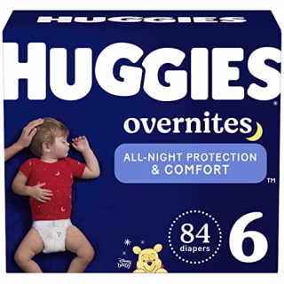 Overnight Diapers Size 6 (35+ lbs), 84 Ct, Huggies Overnites Nighttime Baby Diapers