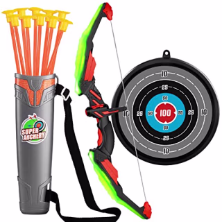 TEMI Kids Bow and Arrow Set - LED Light Up Archery Toy Set with 10 Suction Cup Arrows, Target & Quiver, Indoor and Outdoor Toys for Children Boys Girls