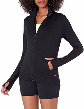 Amazon Essentials Women's Studio Terry Long-Sleeve Full-Zip Jacket, Black, Medium