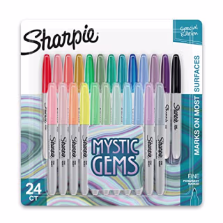 Sharpie Permanent Markers, Fine Point, Featuring Mystic Gem Color Markers, Assorted, 24 Count