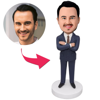Blue Suit Businessman Custom Bobbleheads With Engraved Text