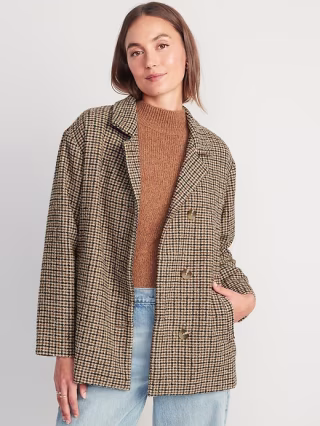 Old Navy Houndstooth Button-Front Car Coat