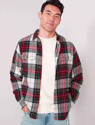 Regular-Fit Plaid Double-Brushed Flannel Shirt