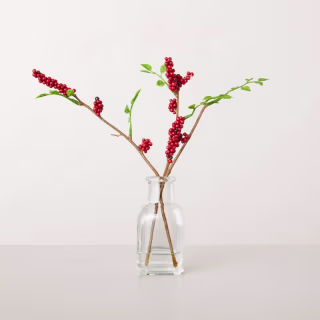 Faux Winterberry Stems Glass Bottle Arrangement