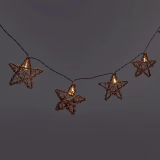 6' 10ct Battery Operated LED Rattan Star Christmas String Lights Warm White with Brown Wire